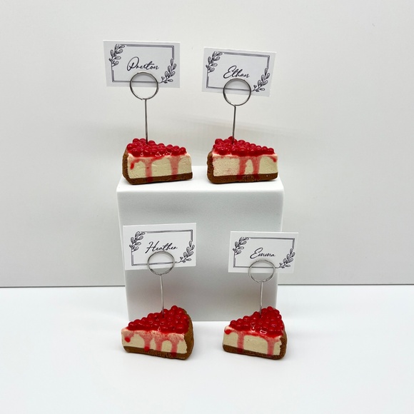 Cherry Cheesecake Place Card Holders –Set of 4 Handmade Clay Dessert Table Decor - Picture 4 of 16